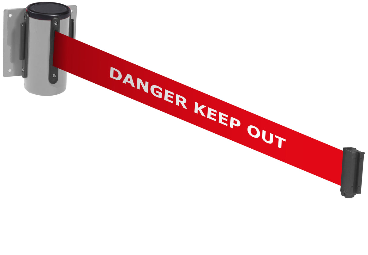 Wall Mounted Belt Barriers - Messaged Belt 1