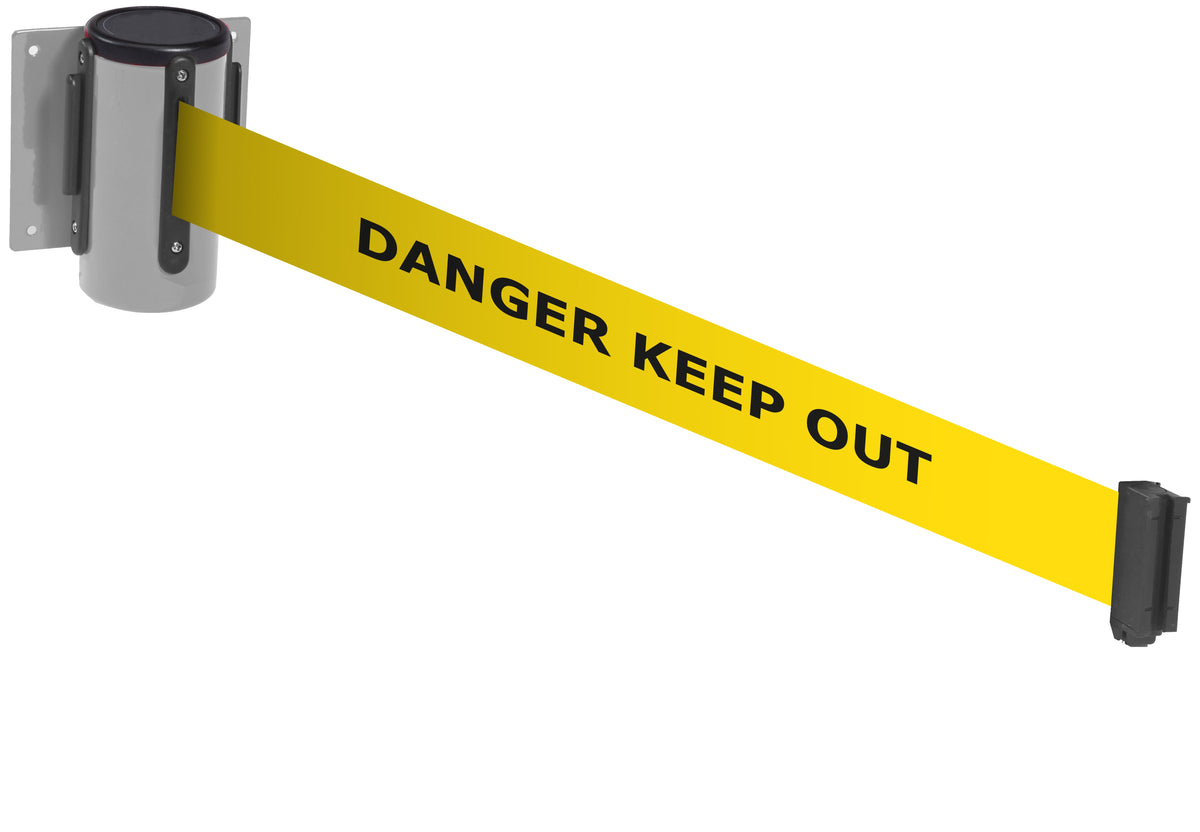 Wall Mounted Belt Barriers - Messaged Belt 1