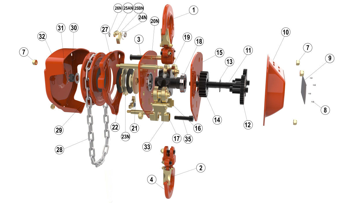 William Hackett C4-QP Quad Pawl 500kg-20te Chain Hoist William Hackett 