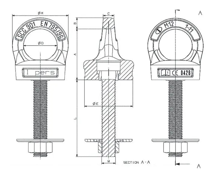 Cartec Rotating Restraint Eyebolts EN795 Cartec 