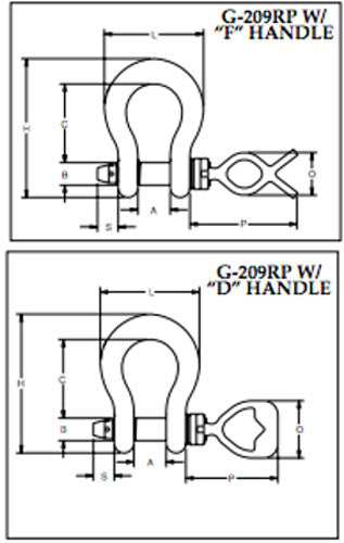 Crosby G-209R ROV Shackle With D Or F Style Handle Crosby 