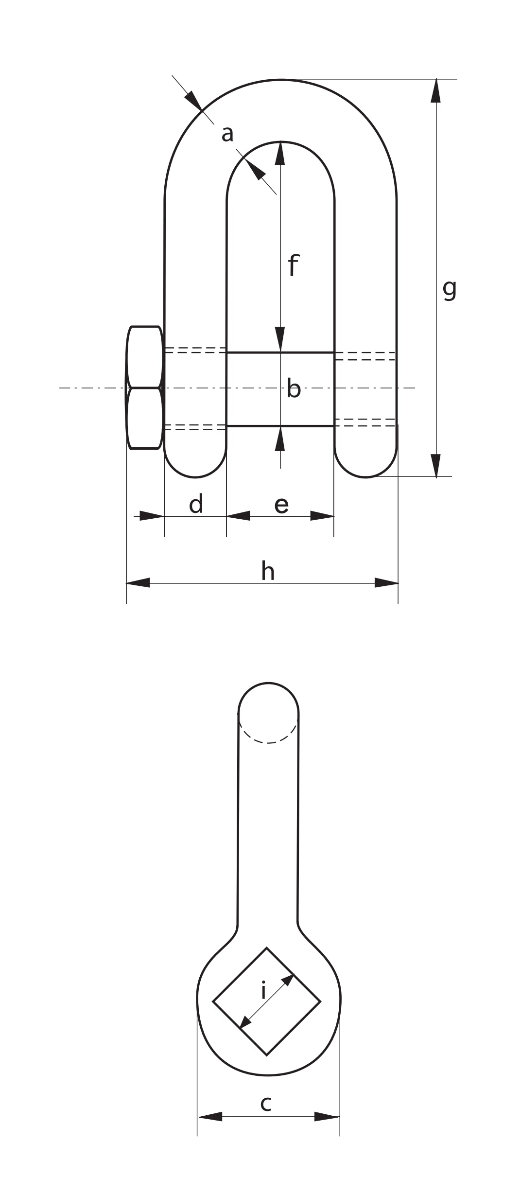 Green Pin Galvanised Square Head Dee Shackle
