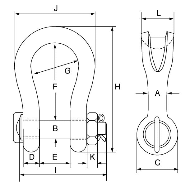 Green Pin Sling Shackles Bow Type with Safety Nut and Bolt Pin