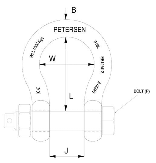 Stainless Steel Bow Shackles E Type With Safety Pin 316 High Corrosion Petersen 